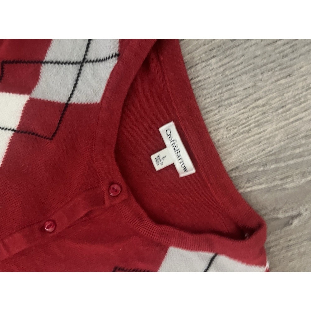 Crofts & Barrow, Red, Argyle, Cardigan, Sweater Preppy Christmas Holiday Large - Picture 5 of 7